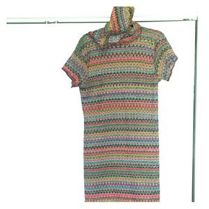 Short-sleeve Multi-color Knitted Dress w/Hoodie